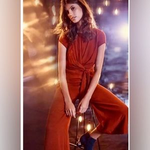 New Maeve Women's scoop neck casual belted wide leg red cap sleeve jumpsuit Sz 0